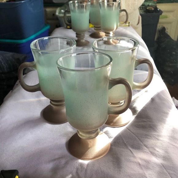 Frosted green/ tan cups 3 - Picture 1 of 4